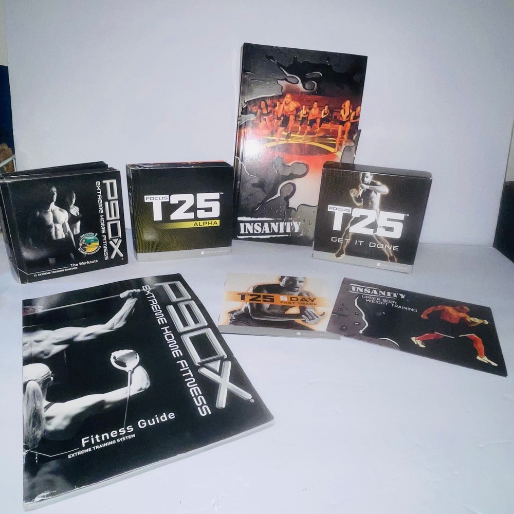 4 Beachbody Workout DVD Lot P90X Insanity Focus T25 Alpha Beta Gamma (-2 Disc)